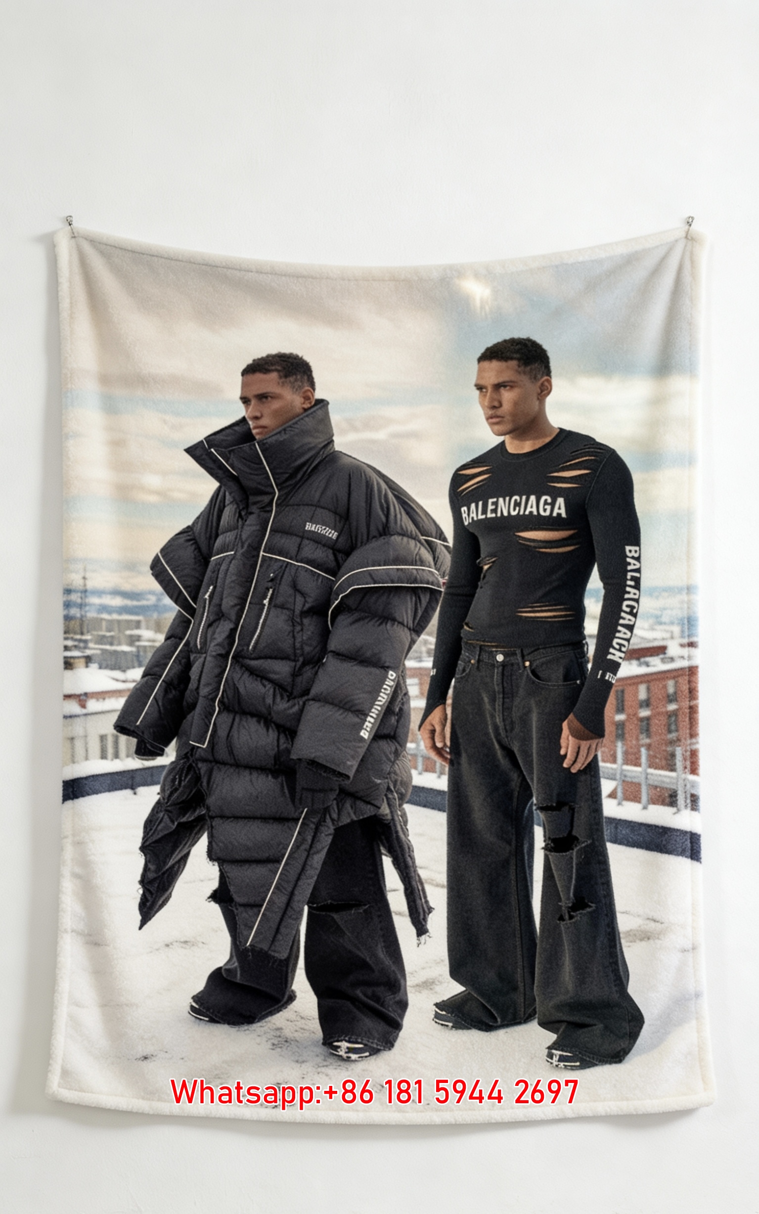 Balenciaga Winter Fashion Print Fleece Throw Blanket BA459